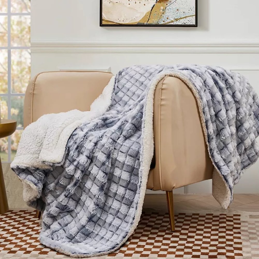 Reversible Micromink to Faux-Sherpa Tie-Dye Throw, 50" x 60"